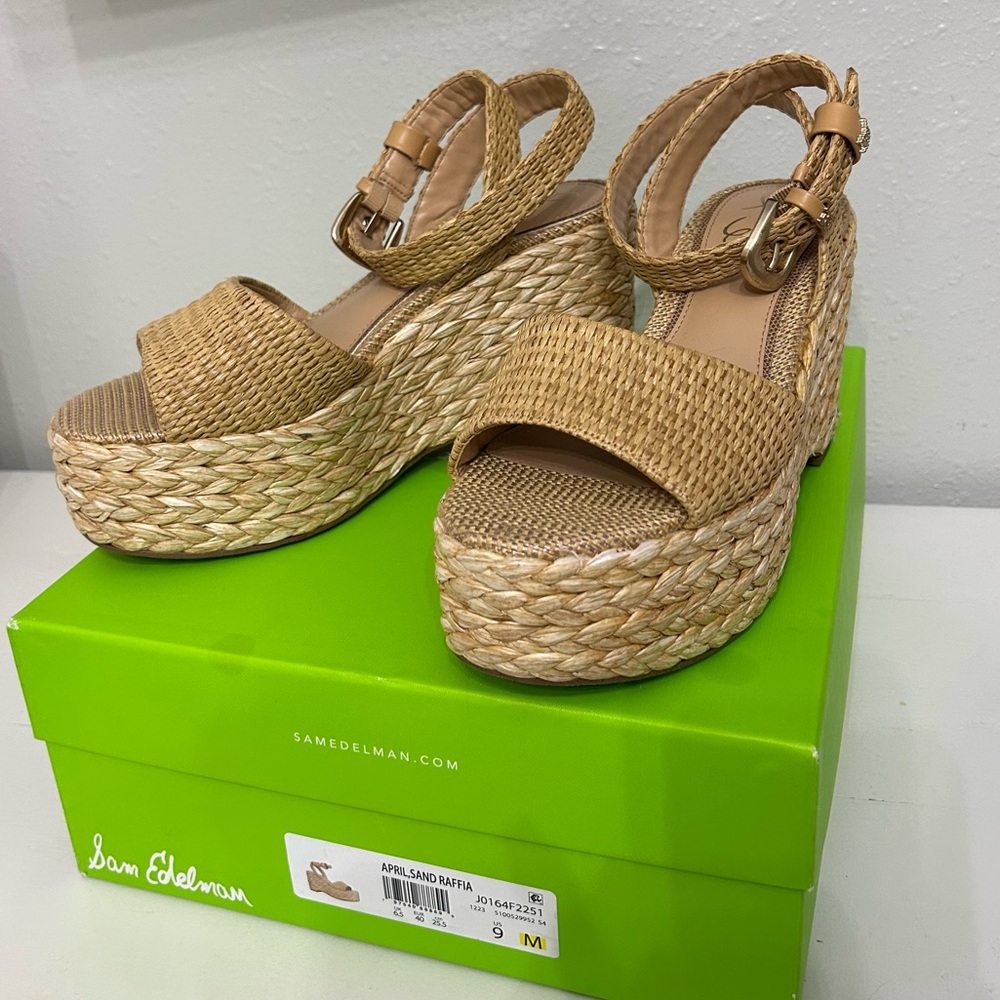 Sam Edelman Women's Tan Raffia Wedge Sandals